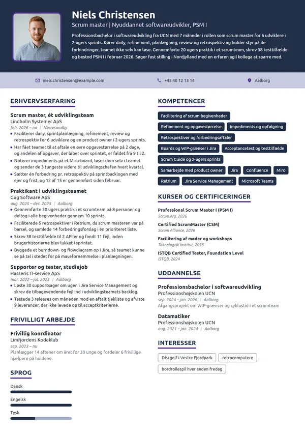 CV-eksempel til nyuddannet scrum master med praktik