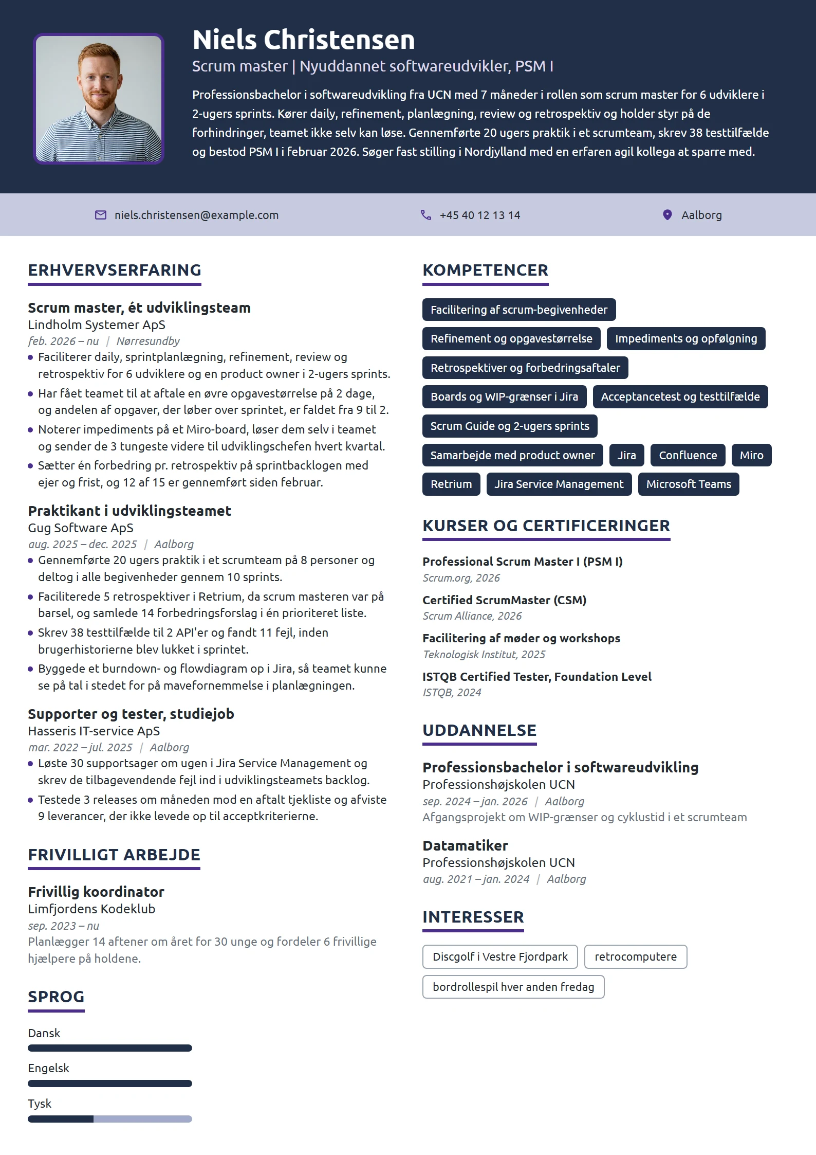 CV-eksempel til nyuddannet scrum master med praktik