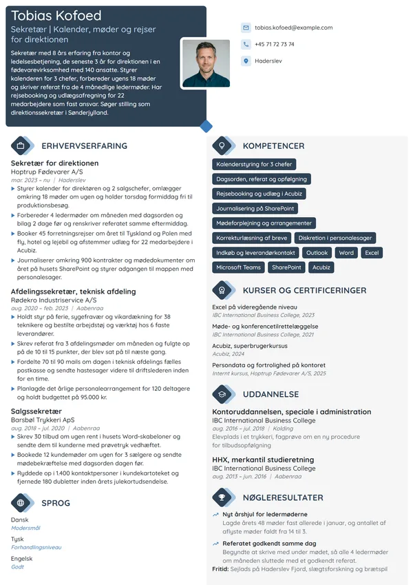 CV-eksempel til erfaren sekretær for ledelsen