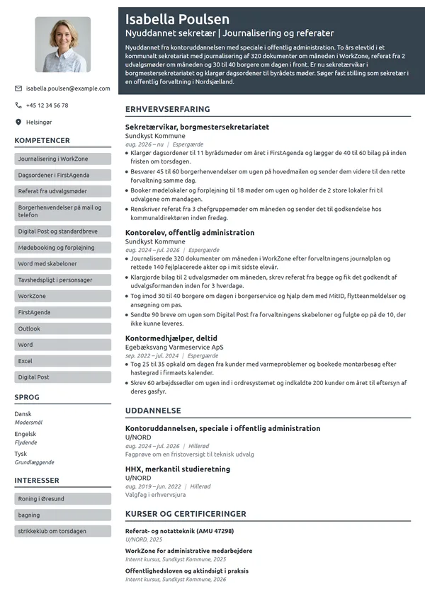 CV-eksempel til nyuddannet sekretær i kommunen