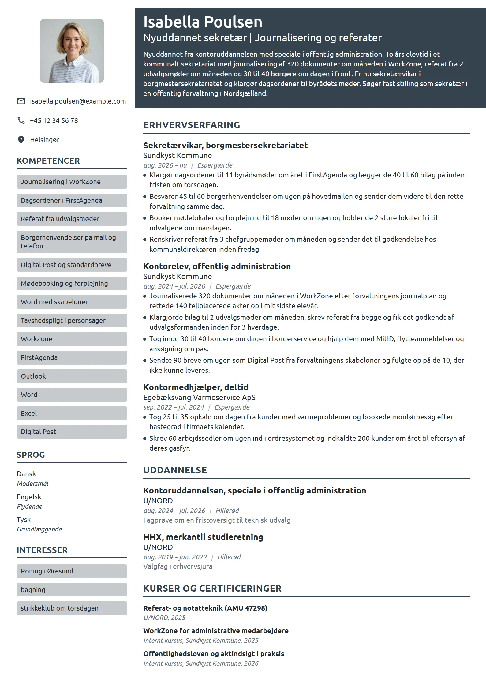 CV-eksempel til nyuddannet sekretær i kommunen