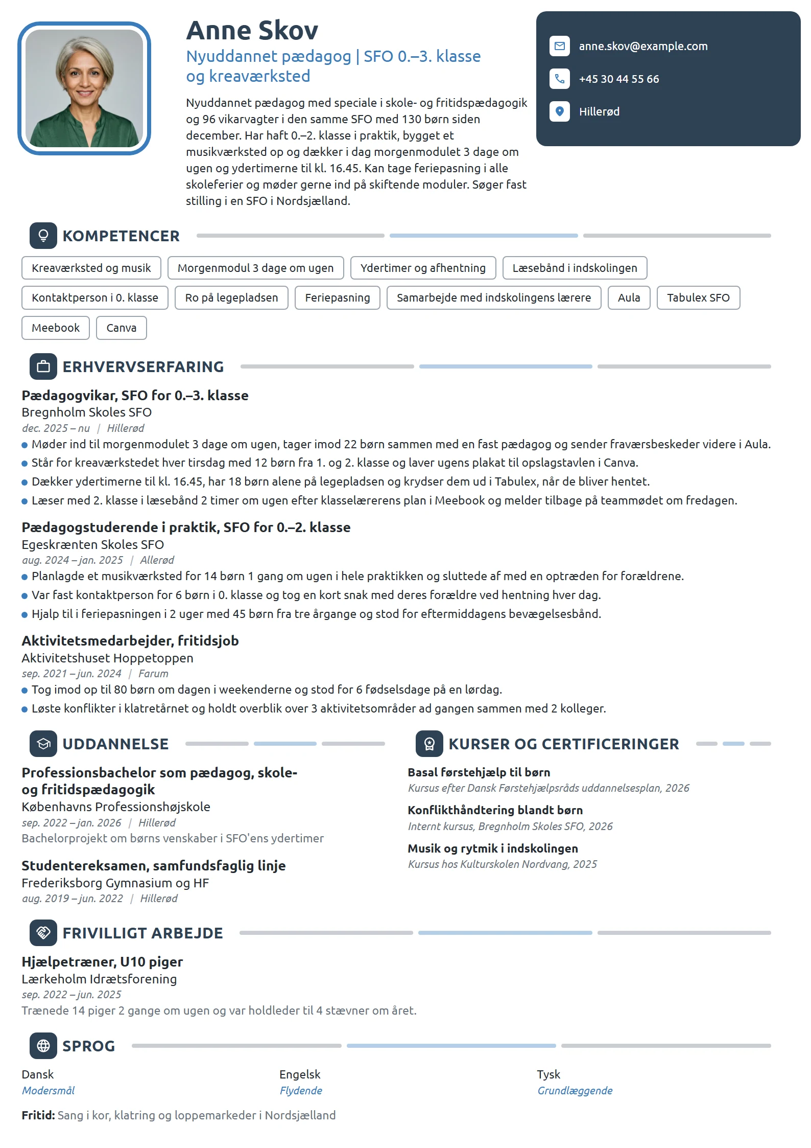 CV-eksempel til nyuddannet pædagog til SFO