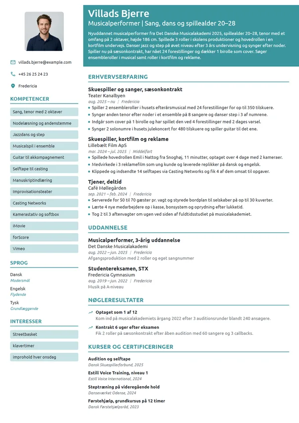CV-eksempel til nyuddannet musicalperformer