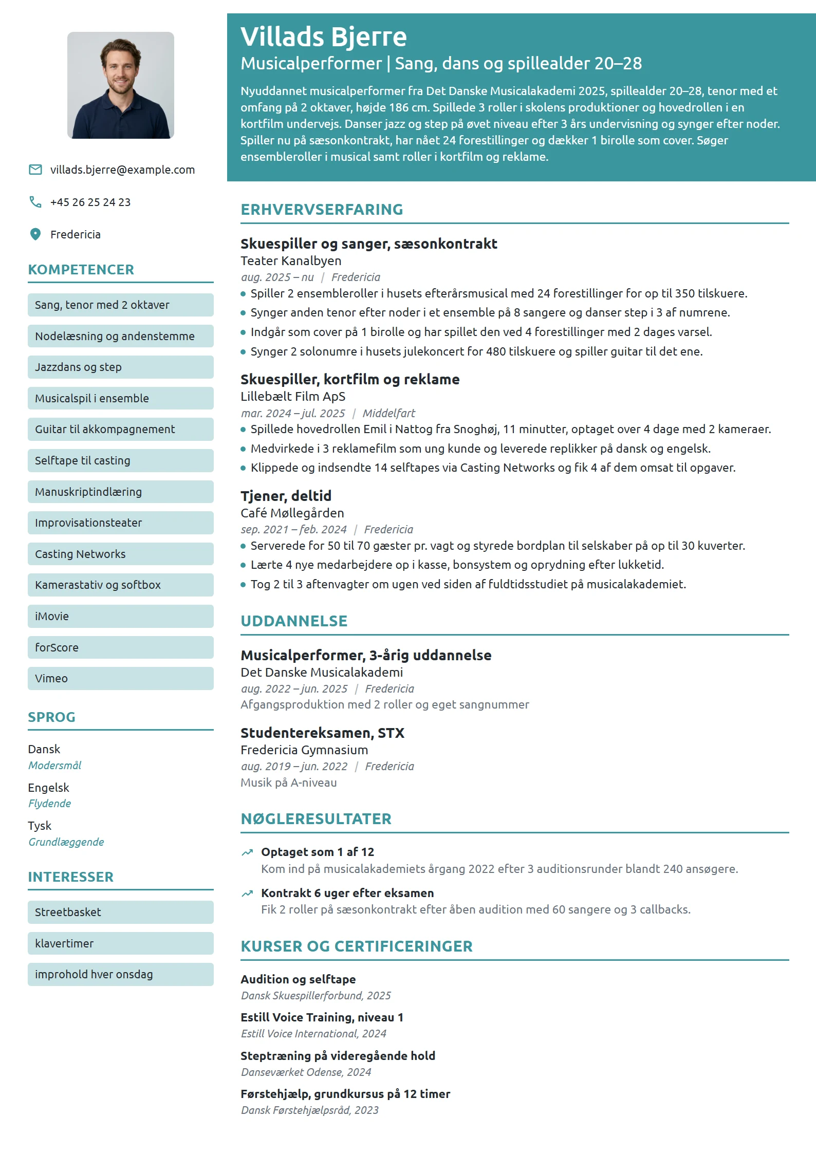 CV-eksempel til nyuddannet musicalperformer