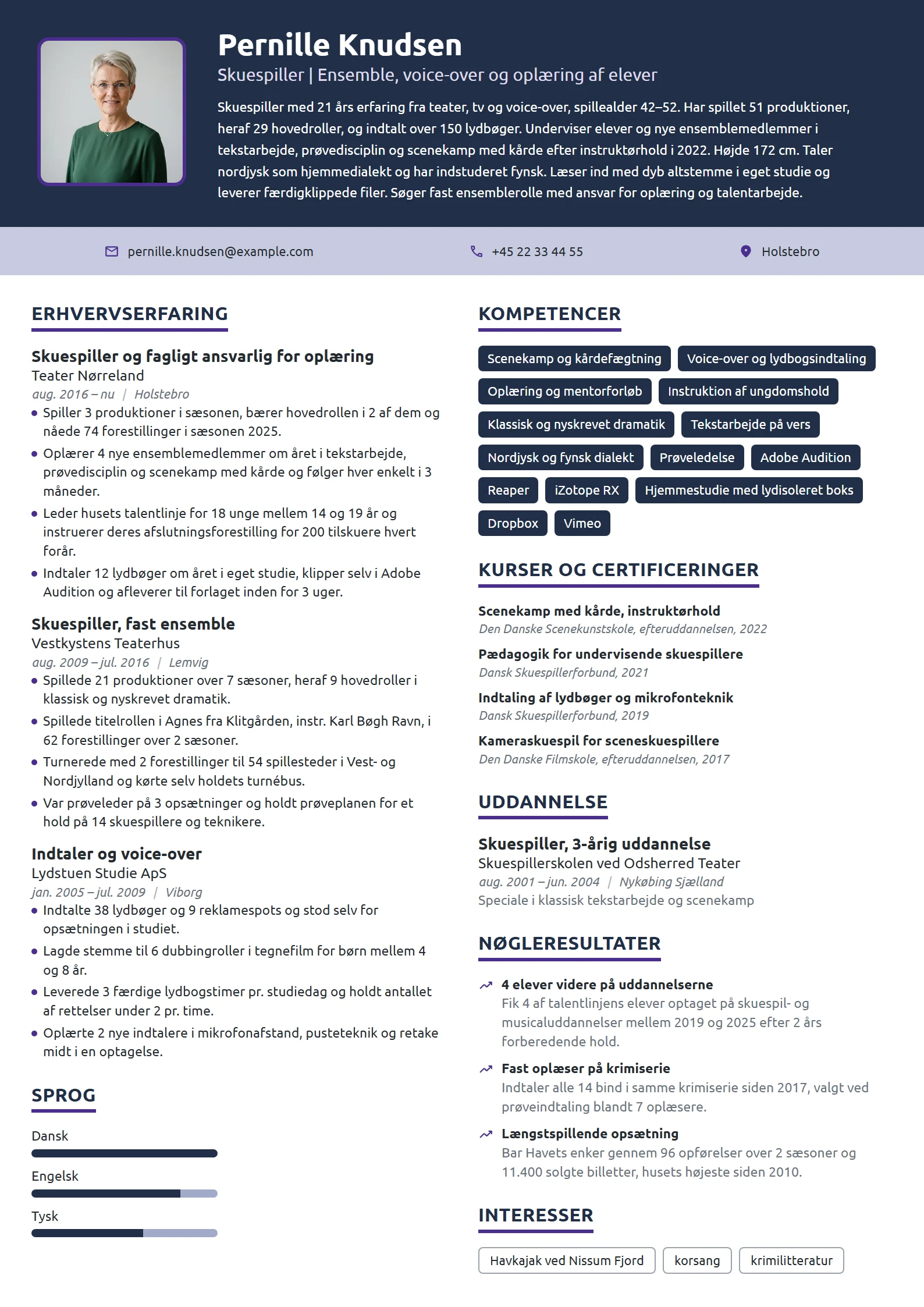 CV-eksempel til skuespiller med undervisningsansvar