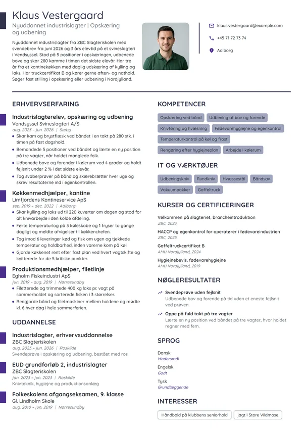 CV-eksempel til nyuddannet industrislagter