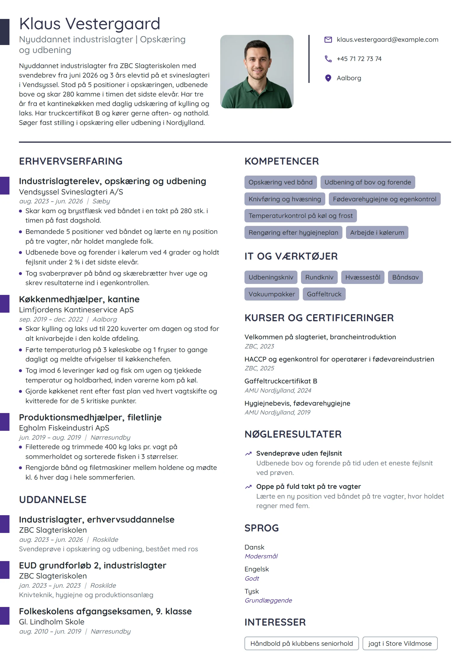 CV-eksempel til nyuddannet industrislagter