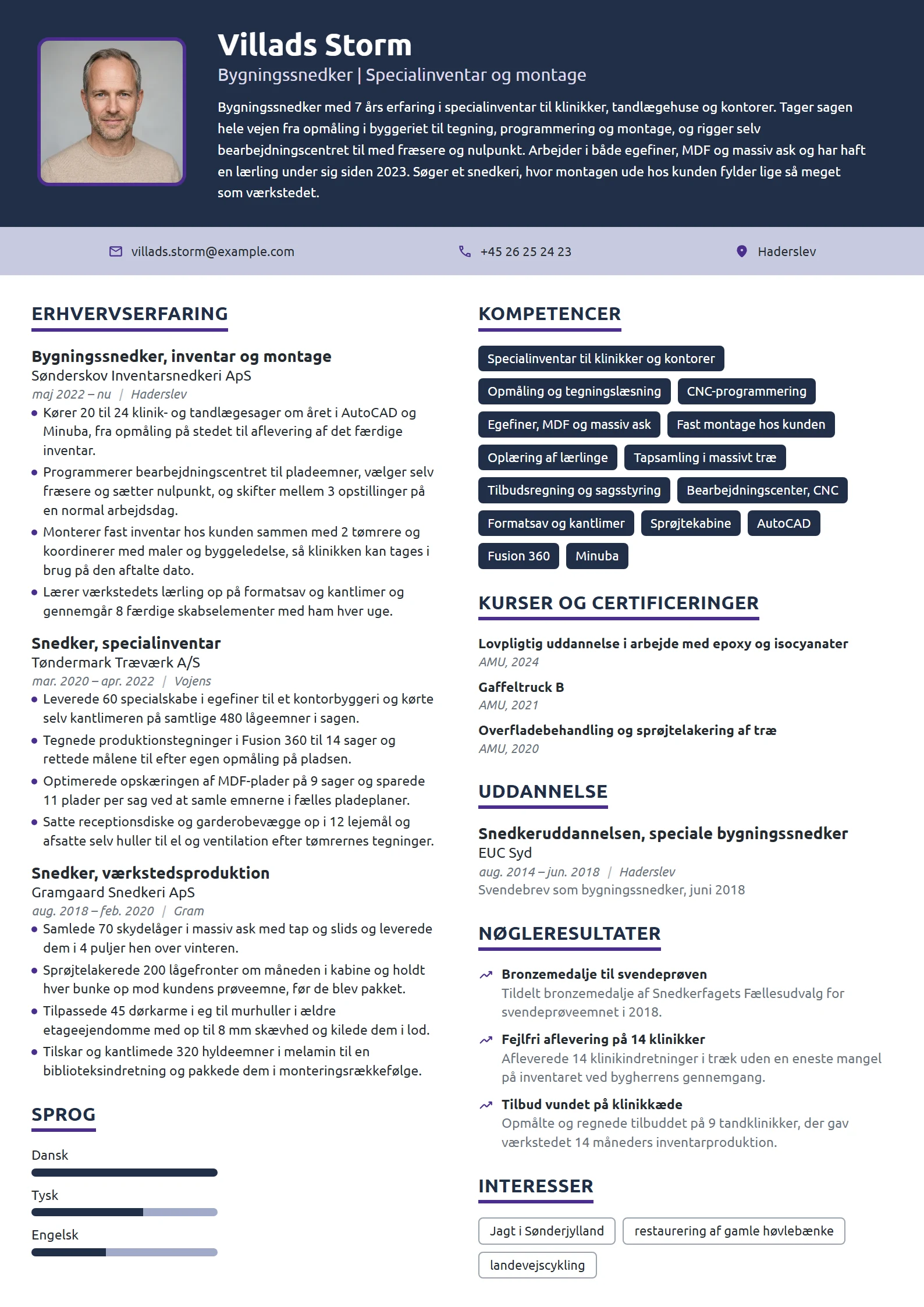 CV-eksempel til erfaren bygningssnedker, inventar