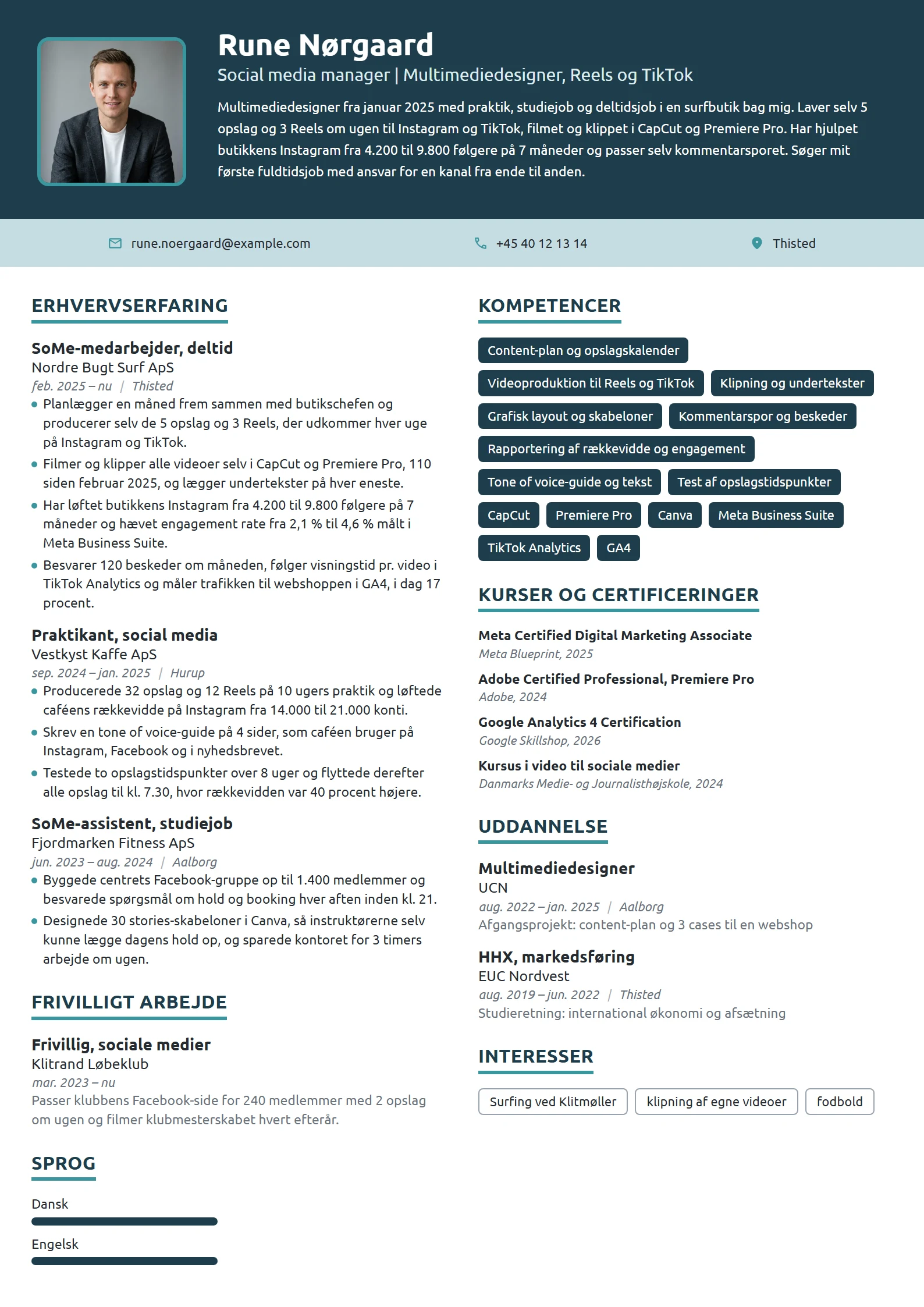 CV-eksempel til nyuddannet multimediedesigner til SoMe
