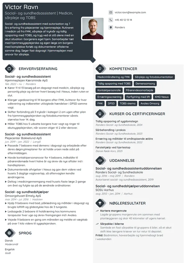 CV-eksempel til erfaren SOSU-assistent i hjemmeplejen