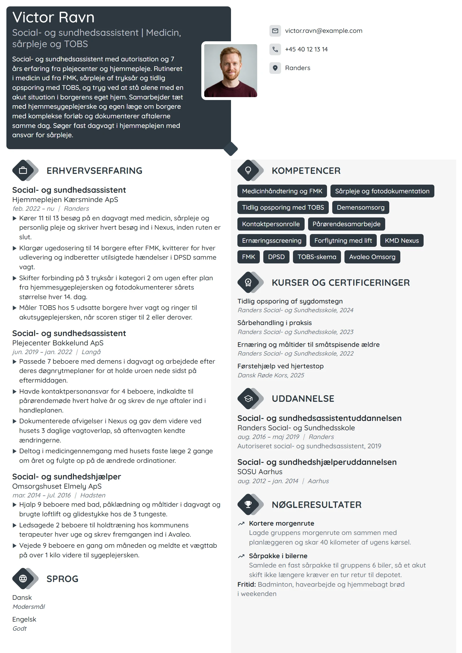 CV-eksempel til erfaren SOSU-assistent i hjemmeplejen