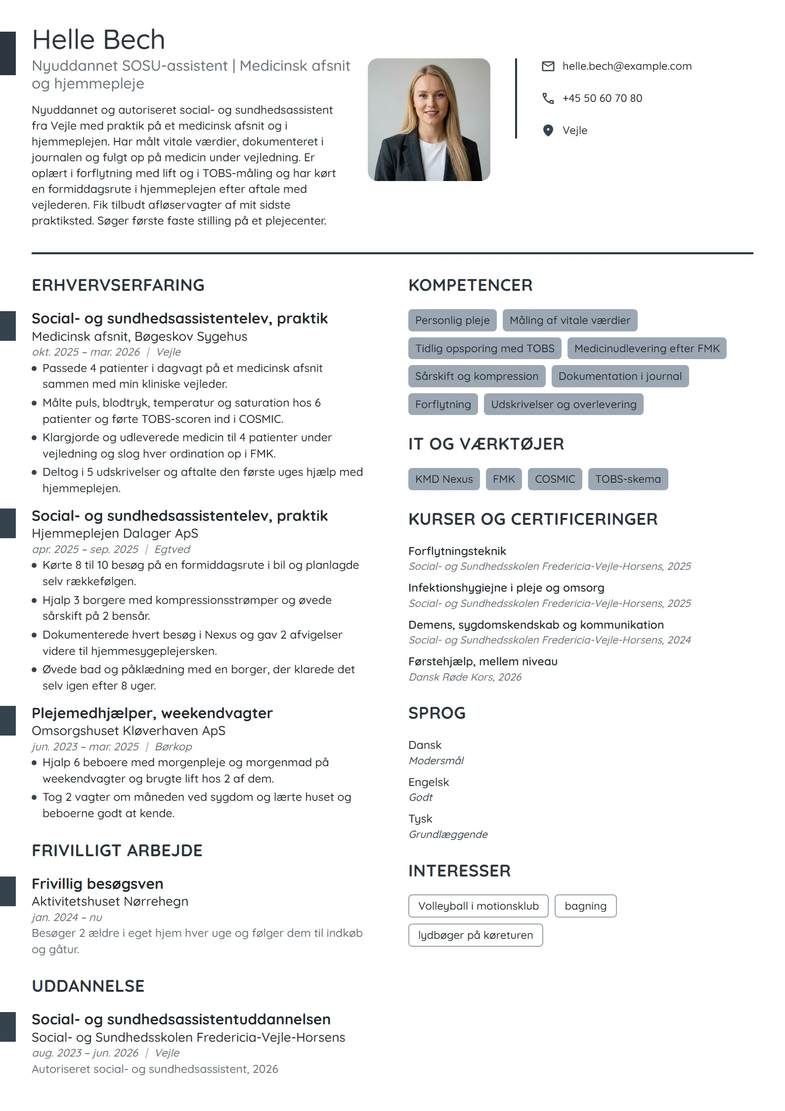 CV-eksempel til nyuddannet SOSU-assistent