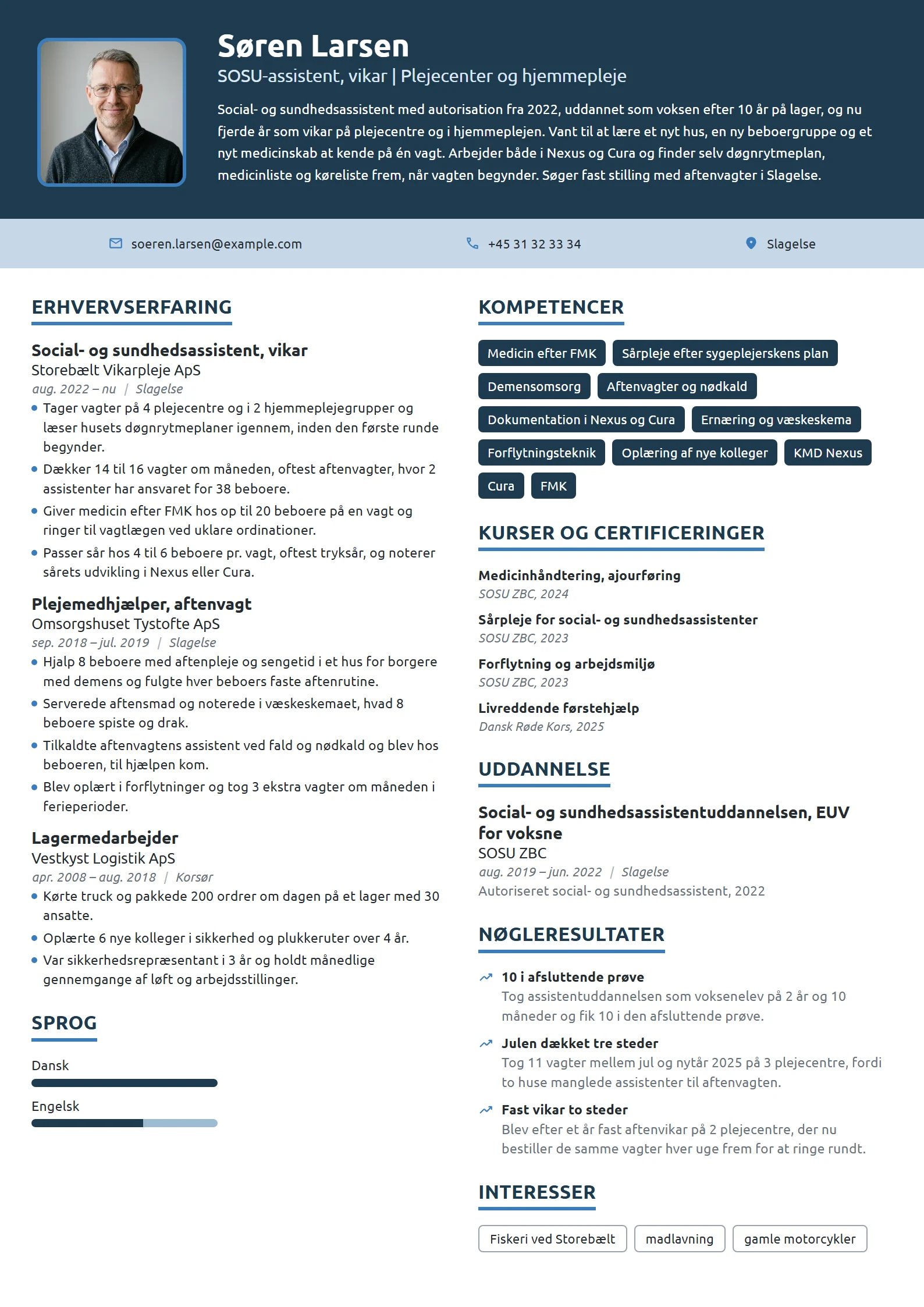 CV-eksempel til karriereskift til SOSU-assistent