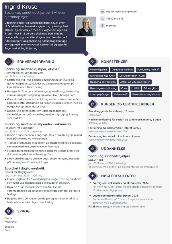 CV-eksempel til SOSU-hjælper efter skift fra detail