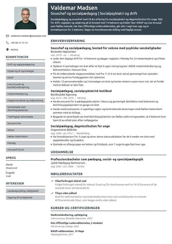 CV-eksempel til souschef på socialpsykiatrisk bosted