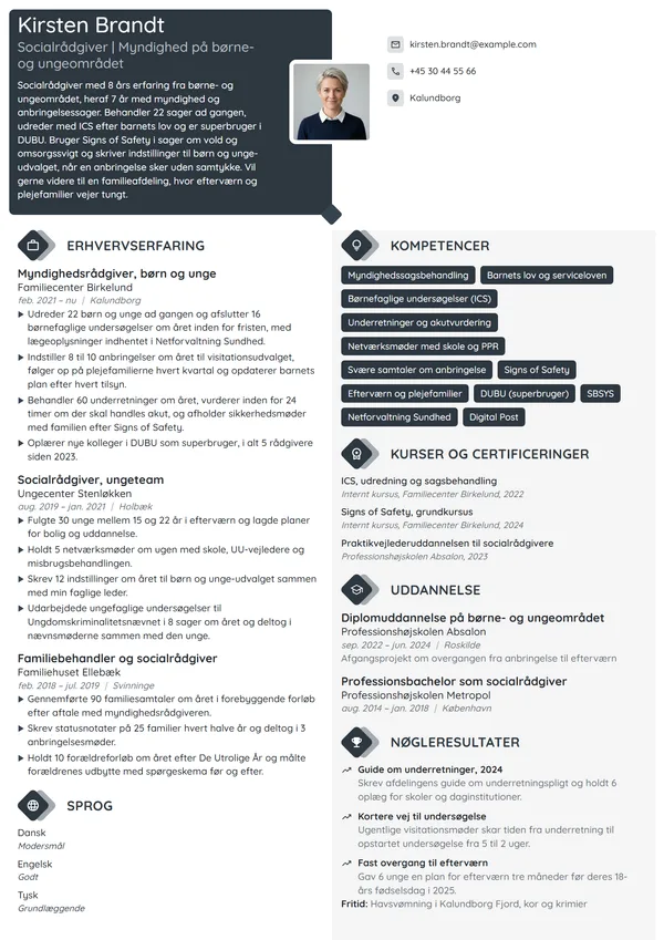 CV-eksempel til erfaren myndighedsrådgiver, børn