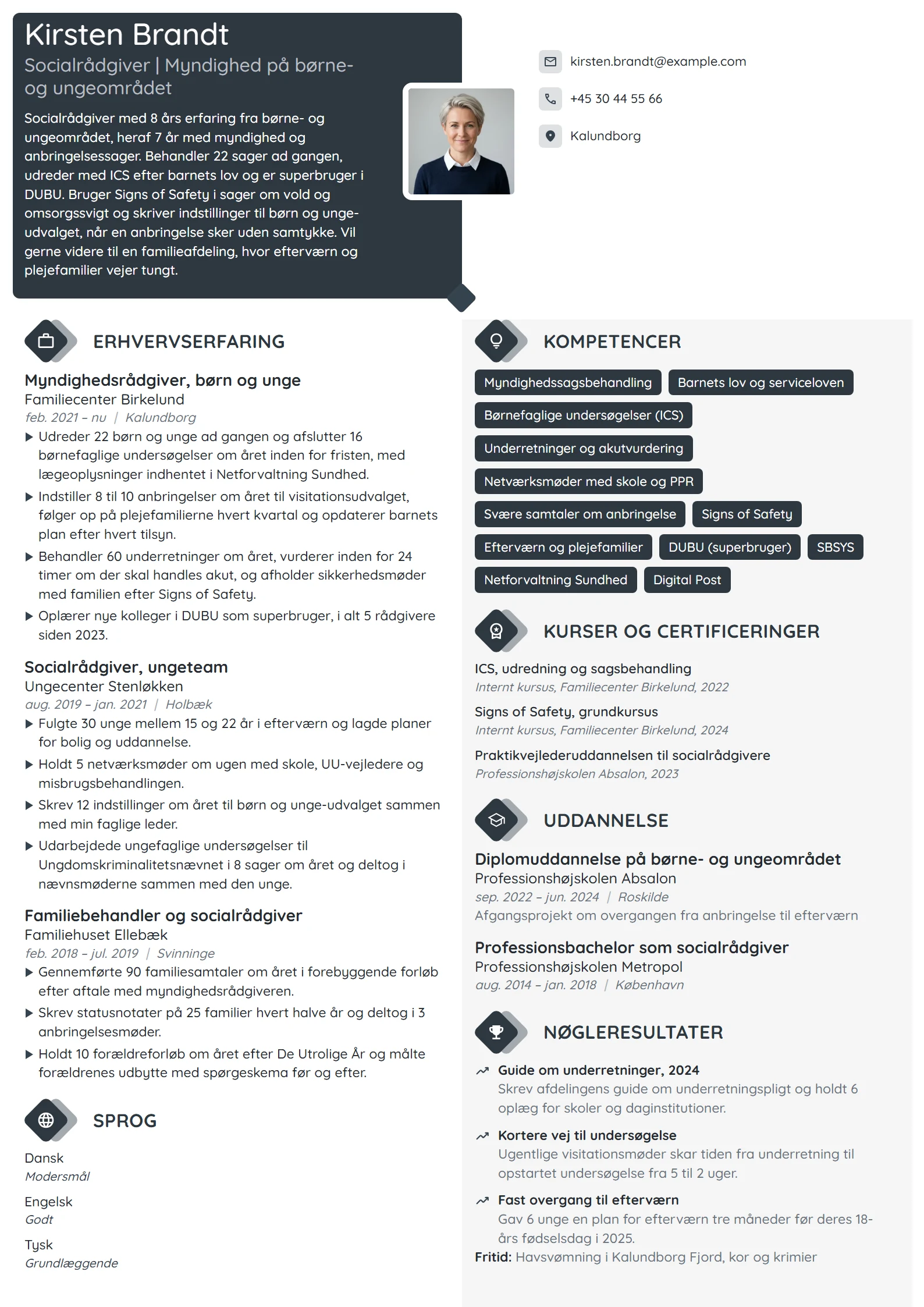 CV-eksempel til erfaren myndighedsrådgiver, børn