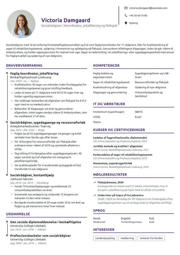 CV-eksempel til faglig koordinator i jobcenter