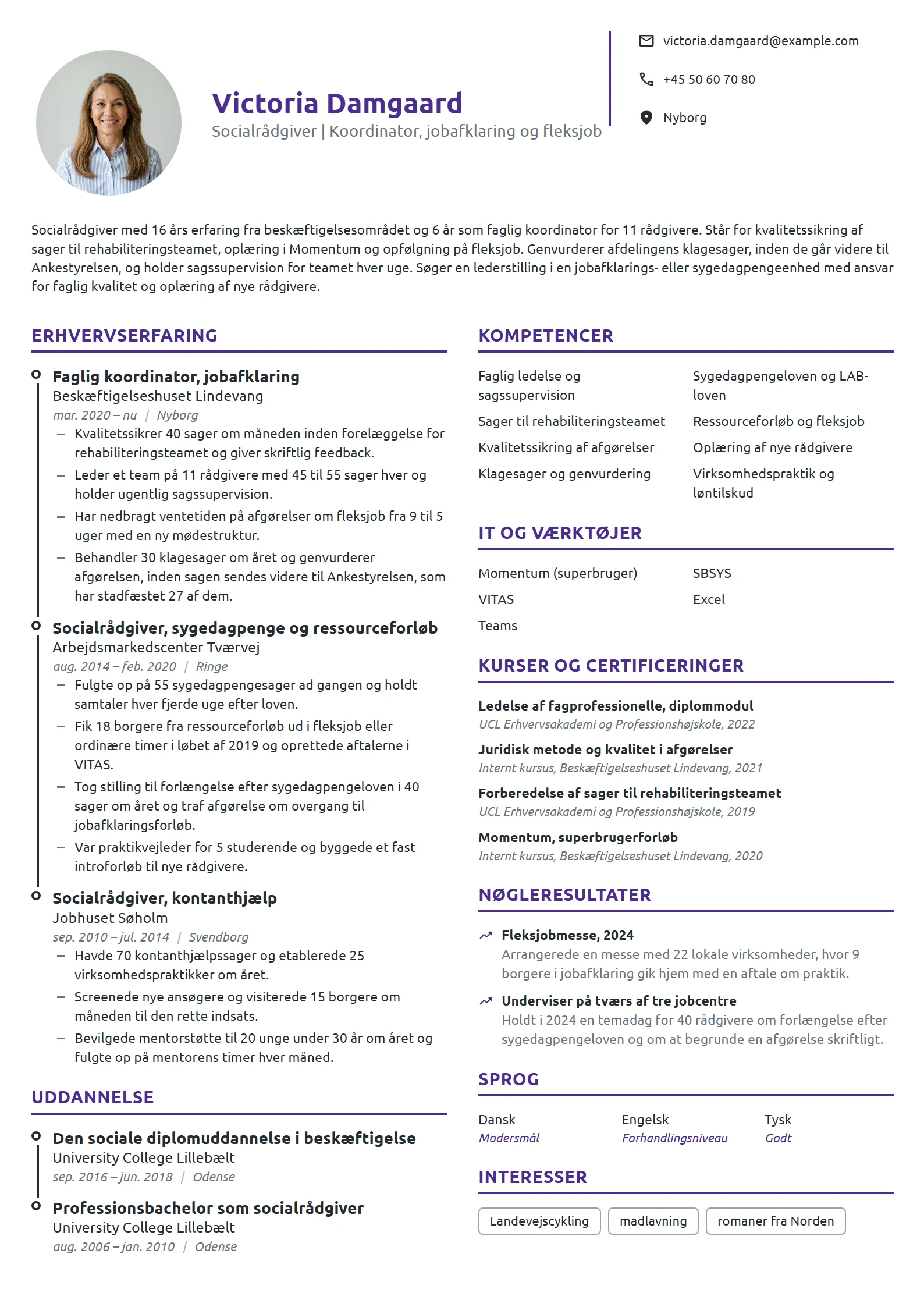 CV-eksempel til faglig koordinator i jobcenter