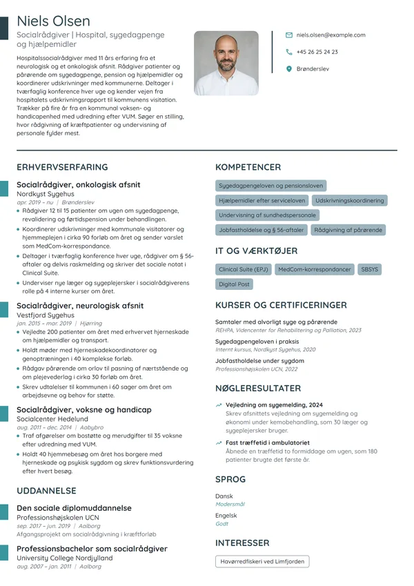 CV-eksempel til socialrådgiver på hospital