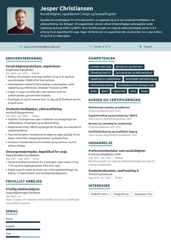 CV-eksempel til nyuddannet med praktik i ungeteam