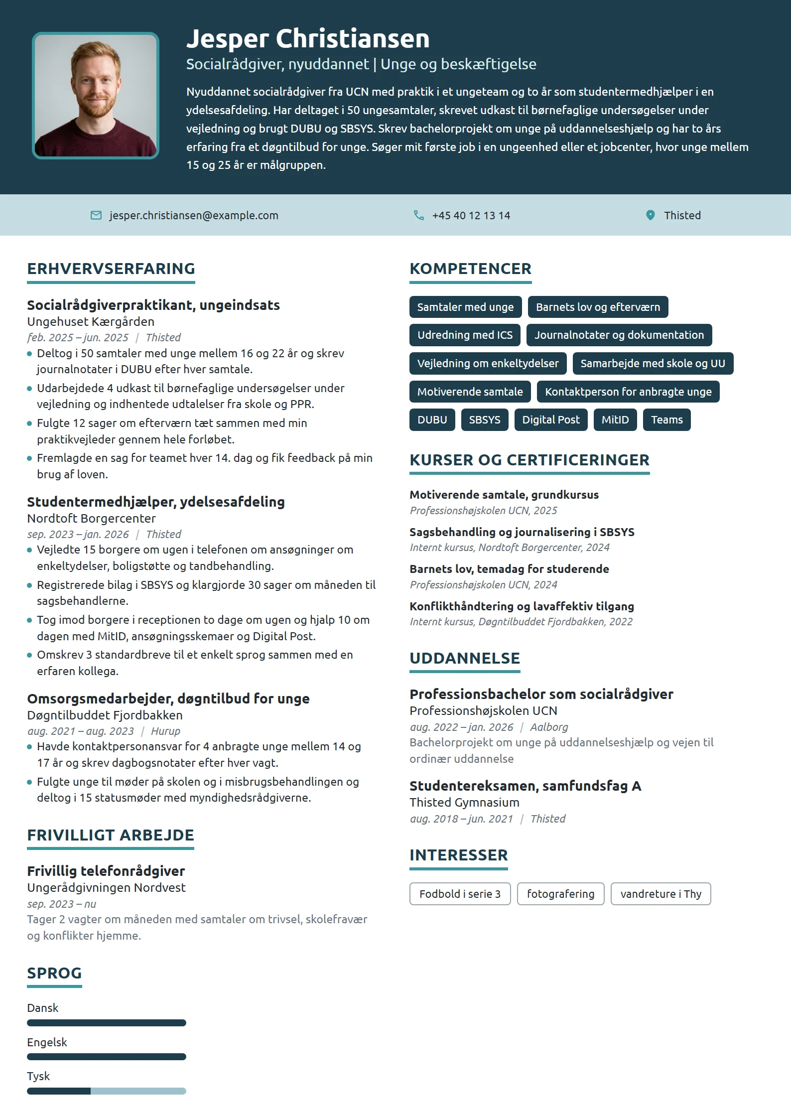 CV-eksempel til nyuddannet med praktik i ungeteam