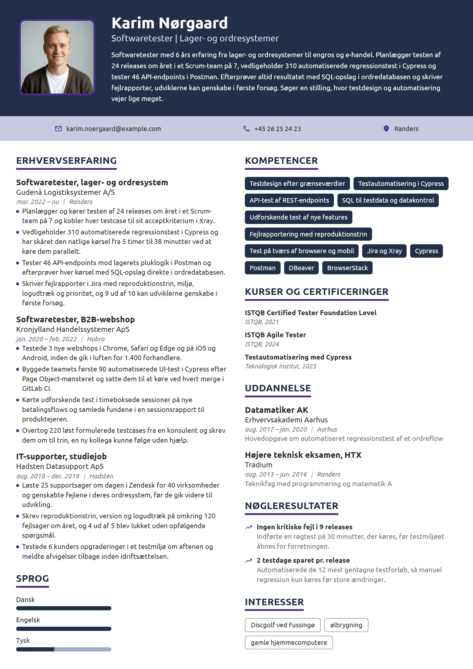 CV-eksempel til erfaren tester i logistiksystemer