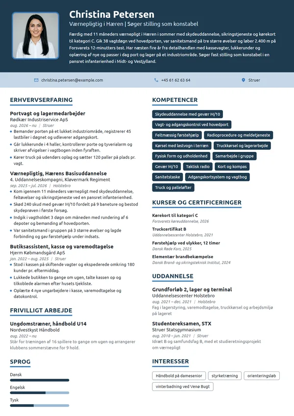 CV-eksempel til nyuddannet efter værnepligten