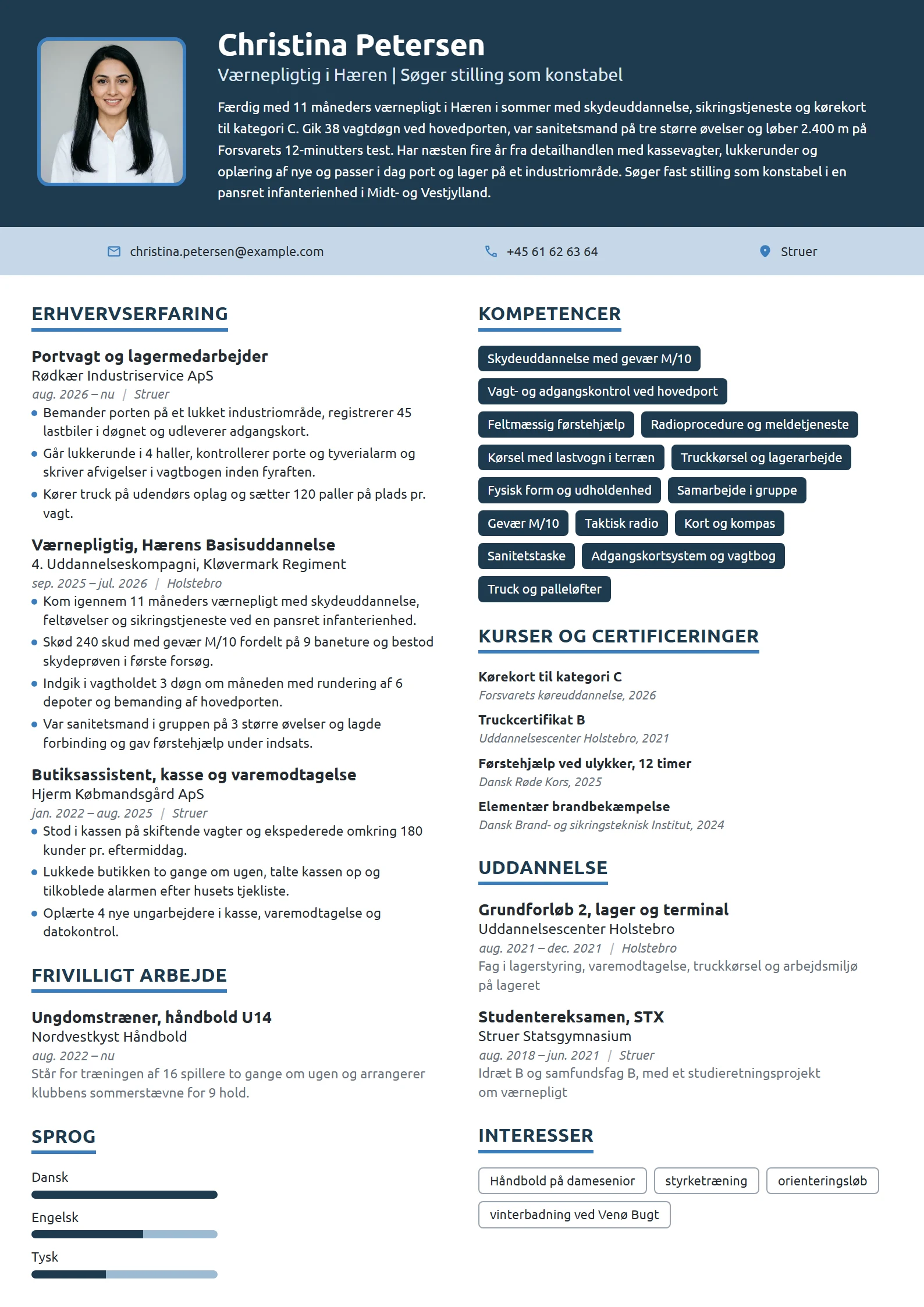CV-eksempel til nyuddannet efter værnepligten