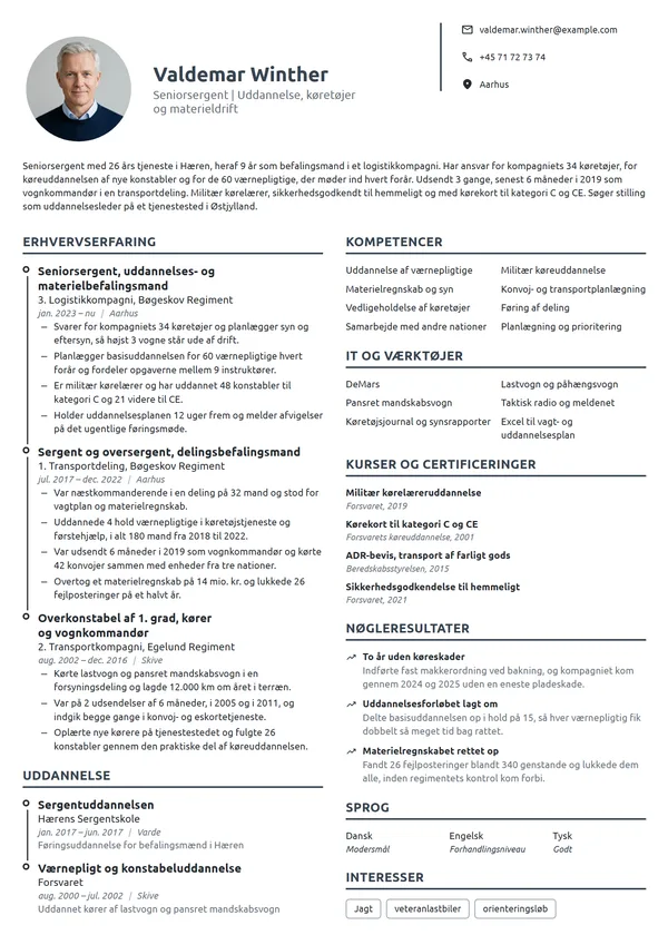 CV-eksempel til seniorsergent med ansvar for uddannelse