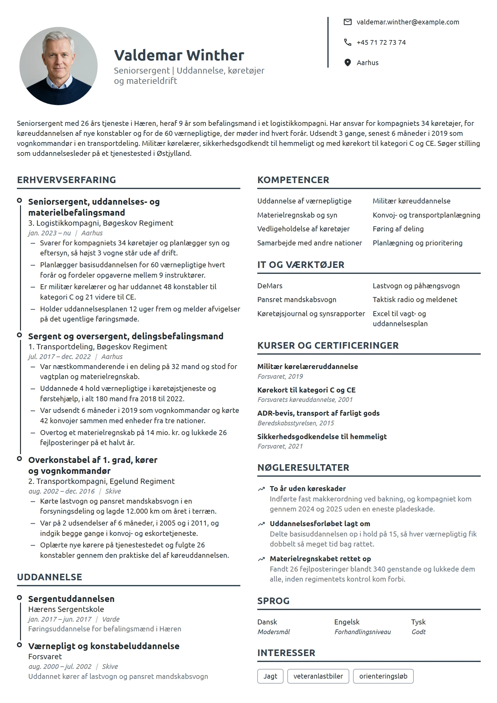 CV-eksempel til seniorsergent med ansvar for uddannelse