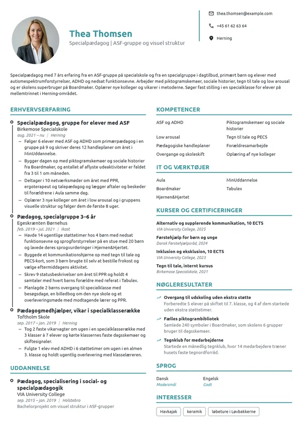CV-eksempel til specialpædagog på specialskole