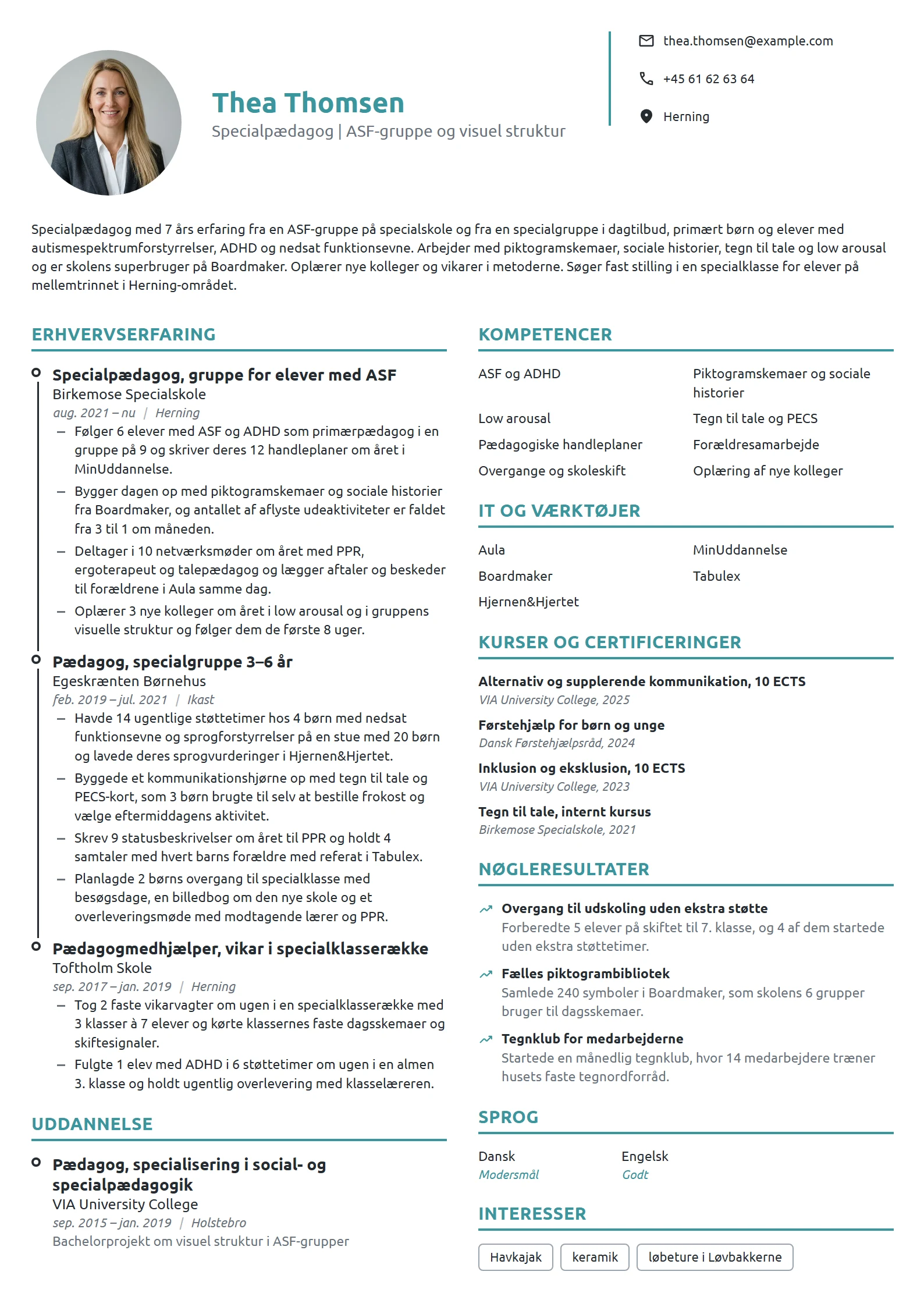 CV-eksempel til specialpædagog på specialskole