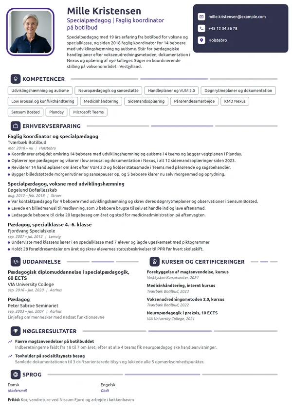CV-eksempel til faglig koordinator på botilbud