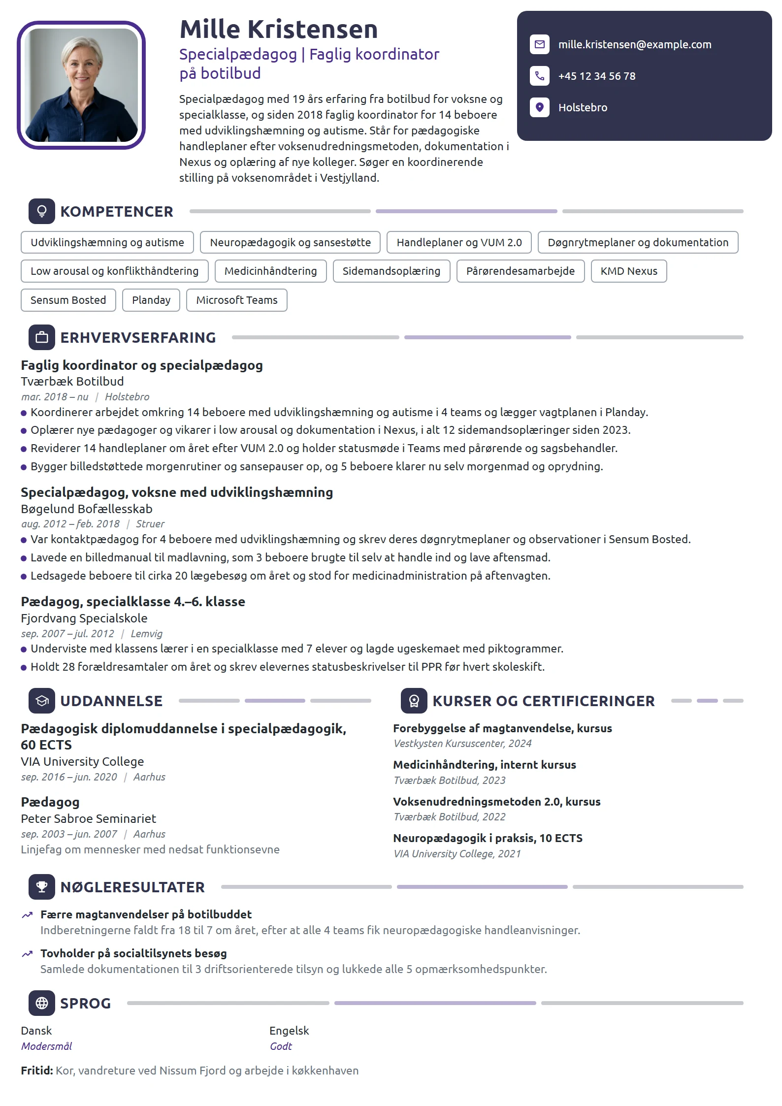 CV-eksempel til faglig koordinator på botilbud