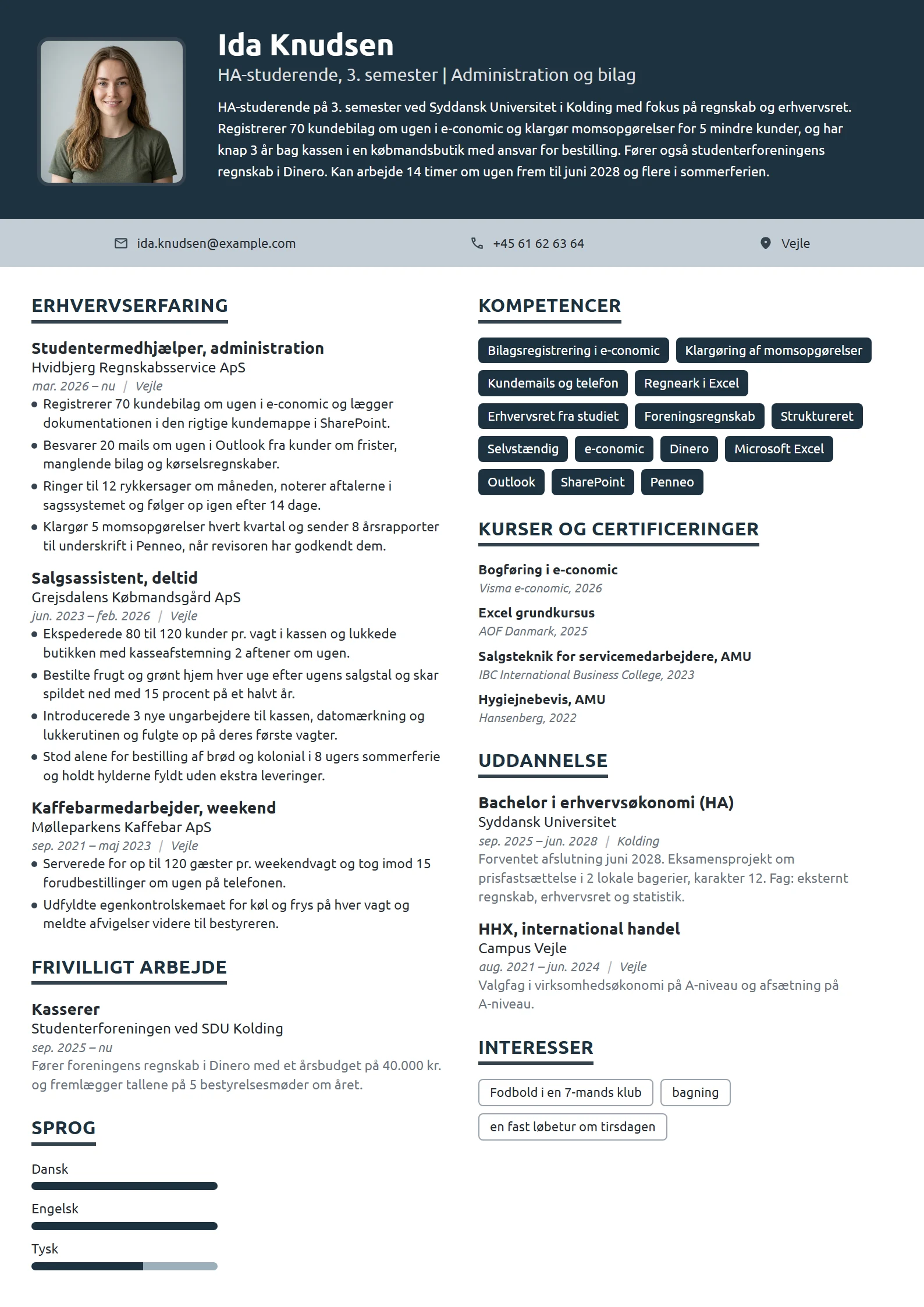 CV-eksempel til første studiejob, HA-studerende