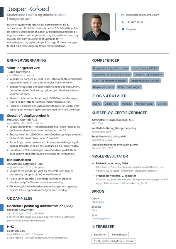 CV-eksempel til skift fra butik til studiejob