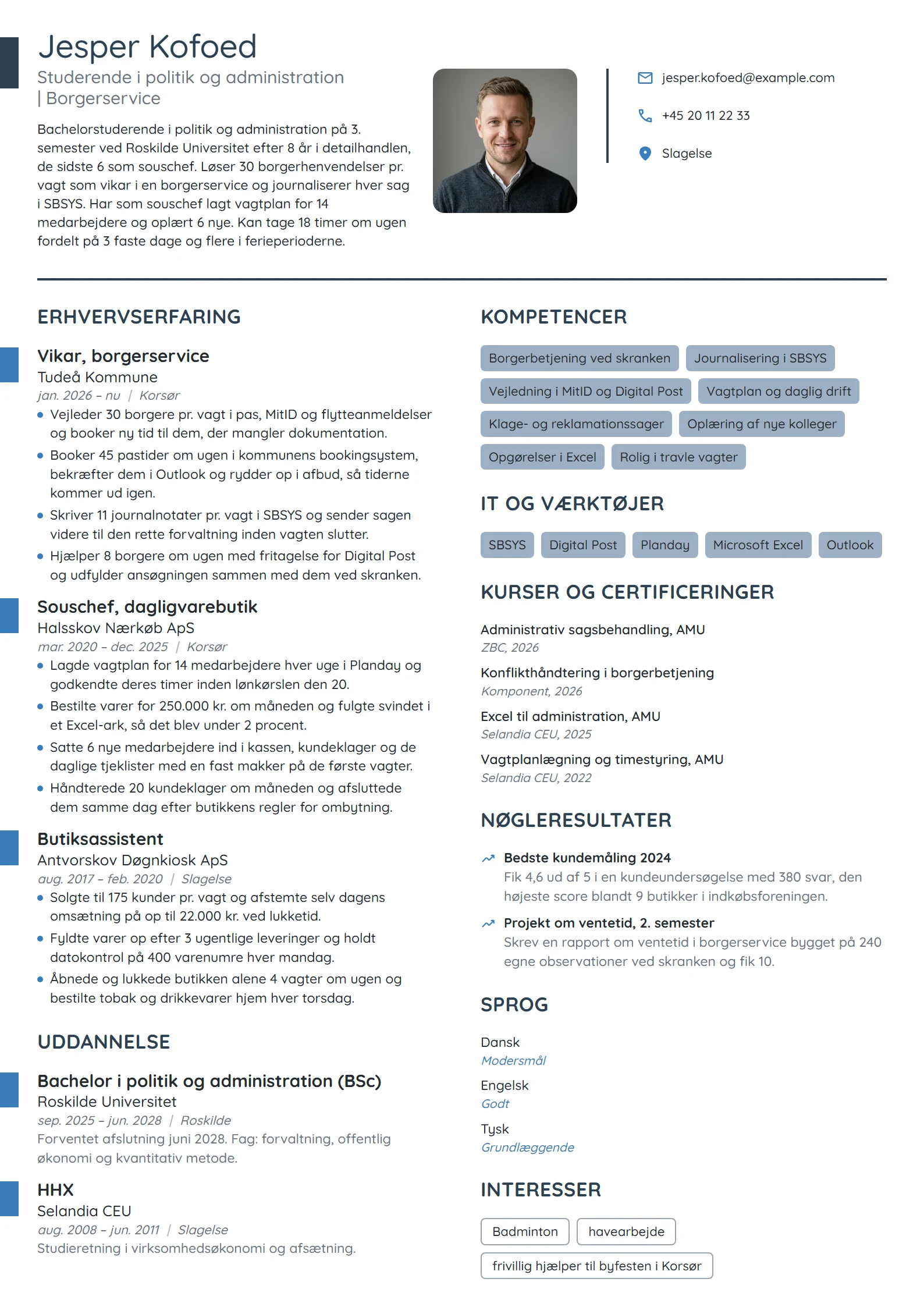 CV-eksempel til skift fra butik til studiejob
