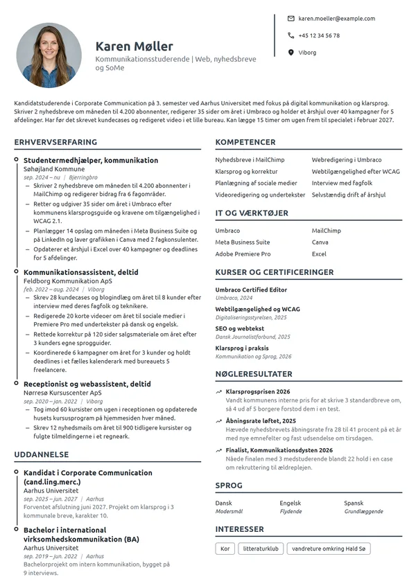 CV-eksempel til studentermedhjælper i kommunikation