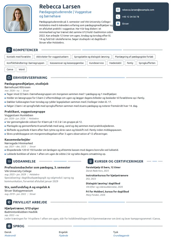 CV-eksempel til pædagogstuderende med studiejob