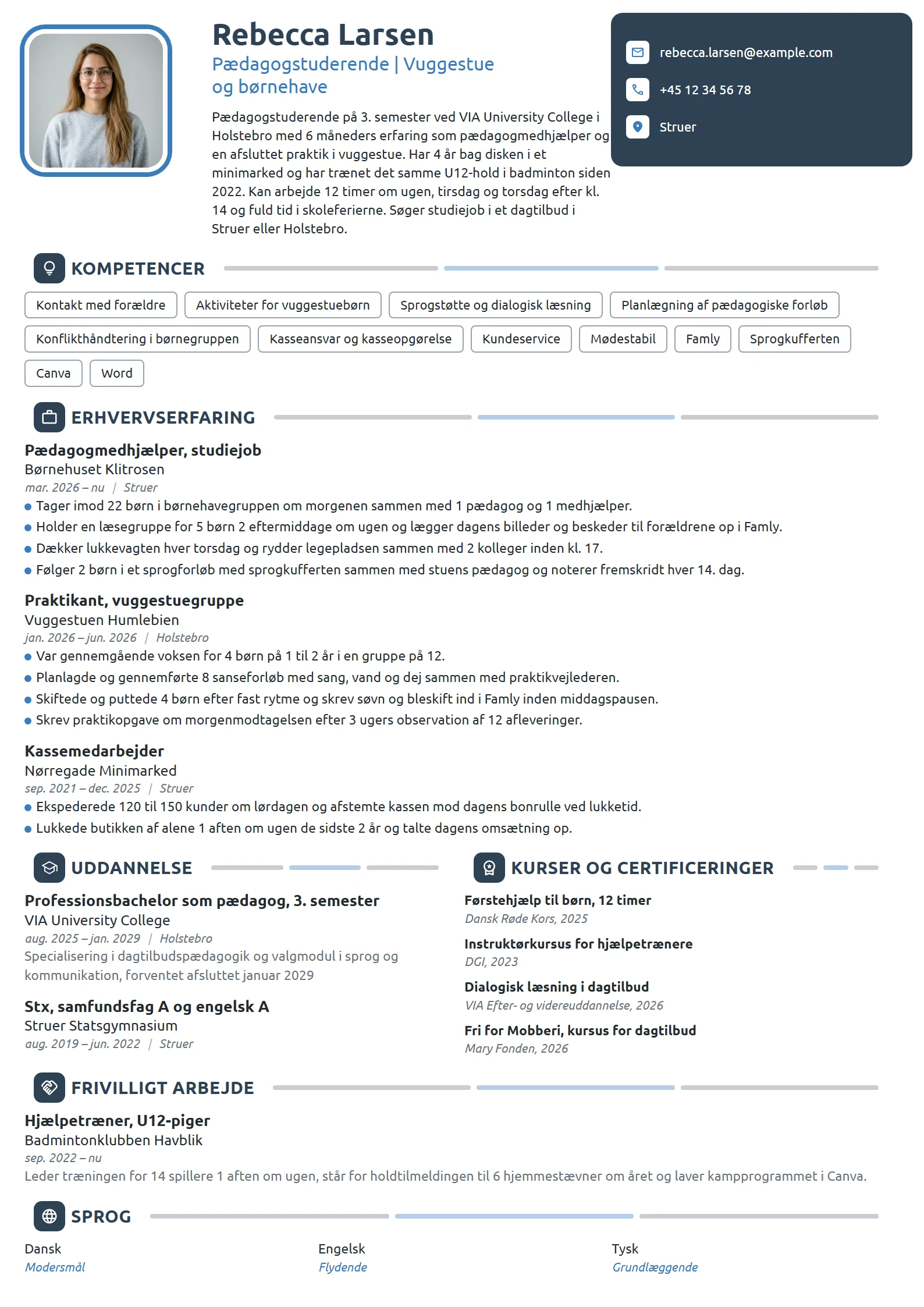 CV-eksempel til pædagogstuderende med studiejob