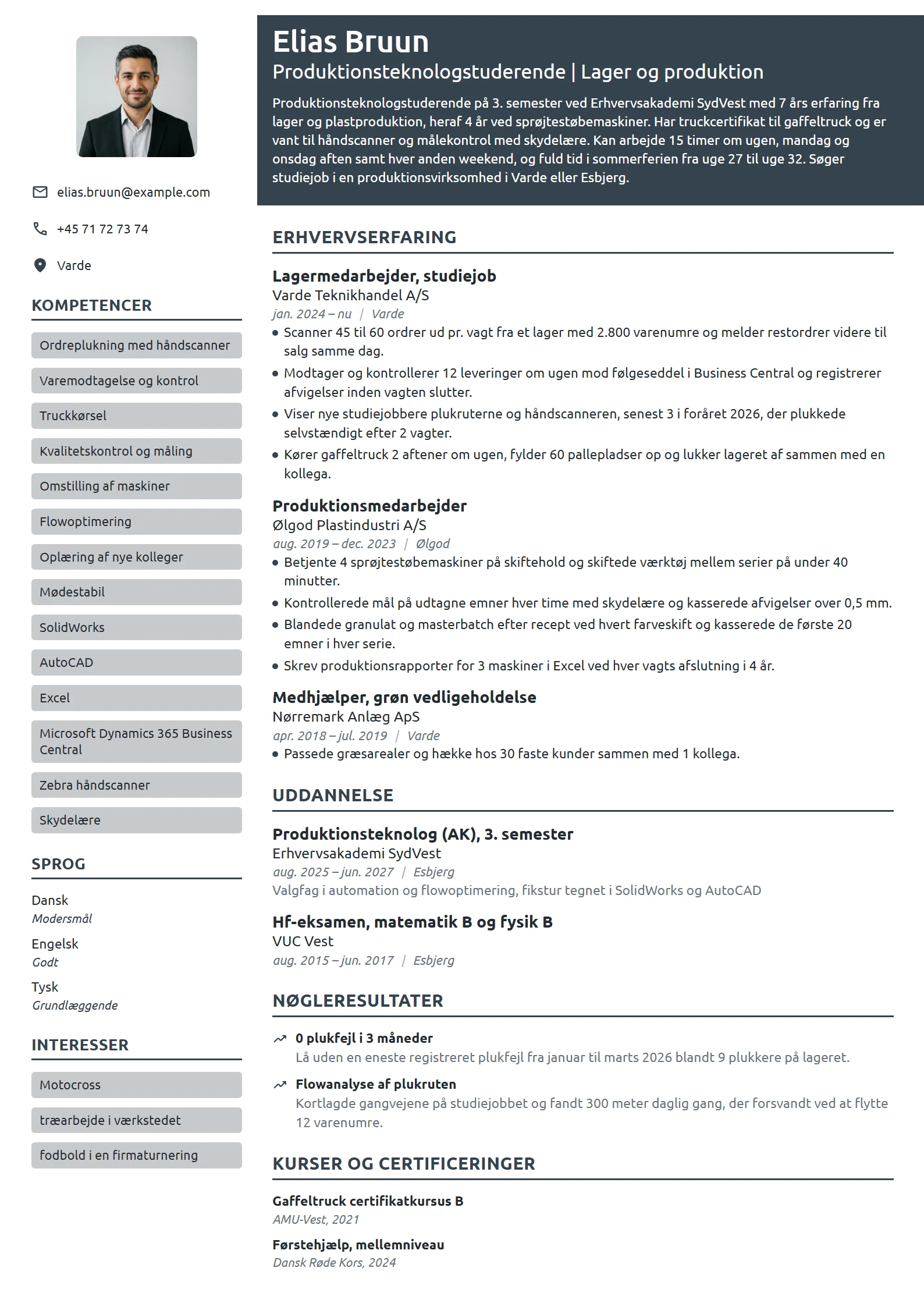 CV-eksempel til produktionsteknolog med lagererfaring