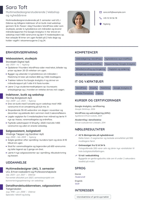 CV-eksempel til studiejob efter 16 år som selvstændig