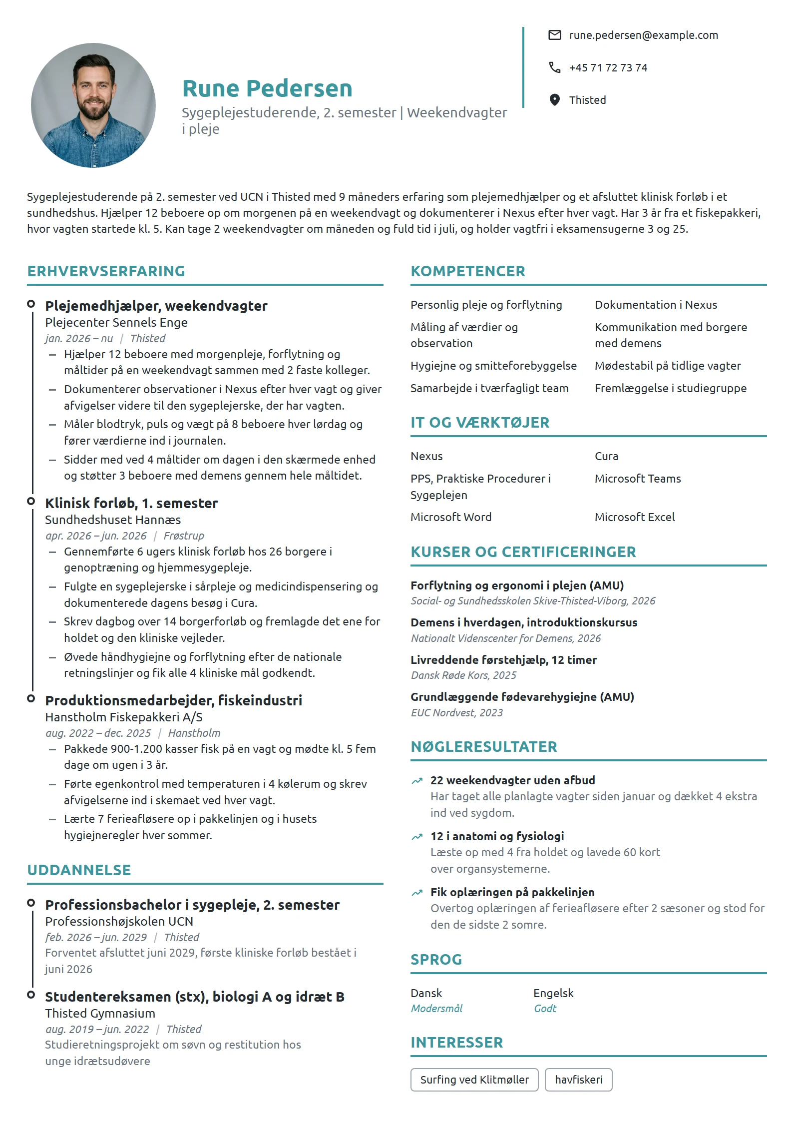 CV-eksempel til sygeplejestuderende på 2. semester