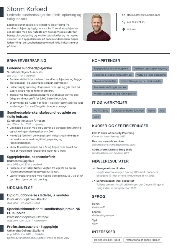 CV-eksempel til ledende sundhedsplejerske