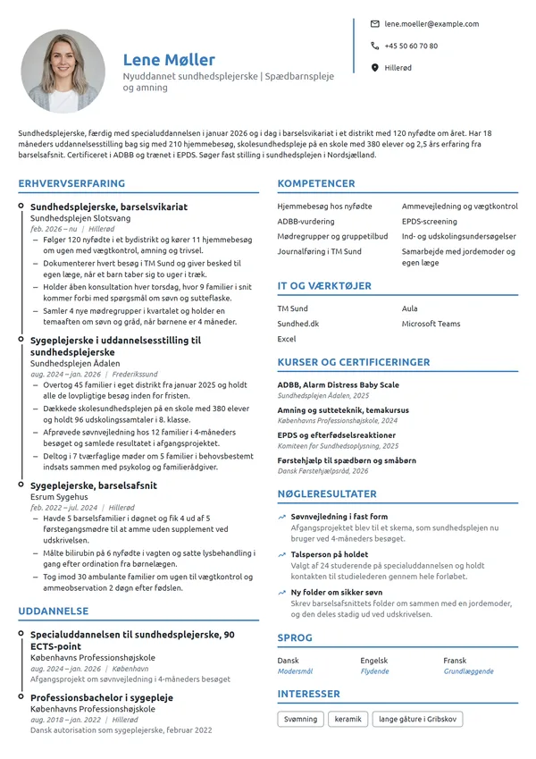 CV-eksempel til nyuddannet sundhedsplejerske