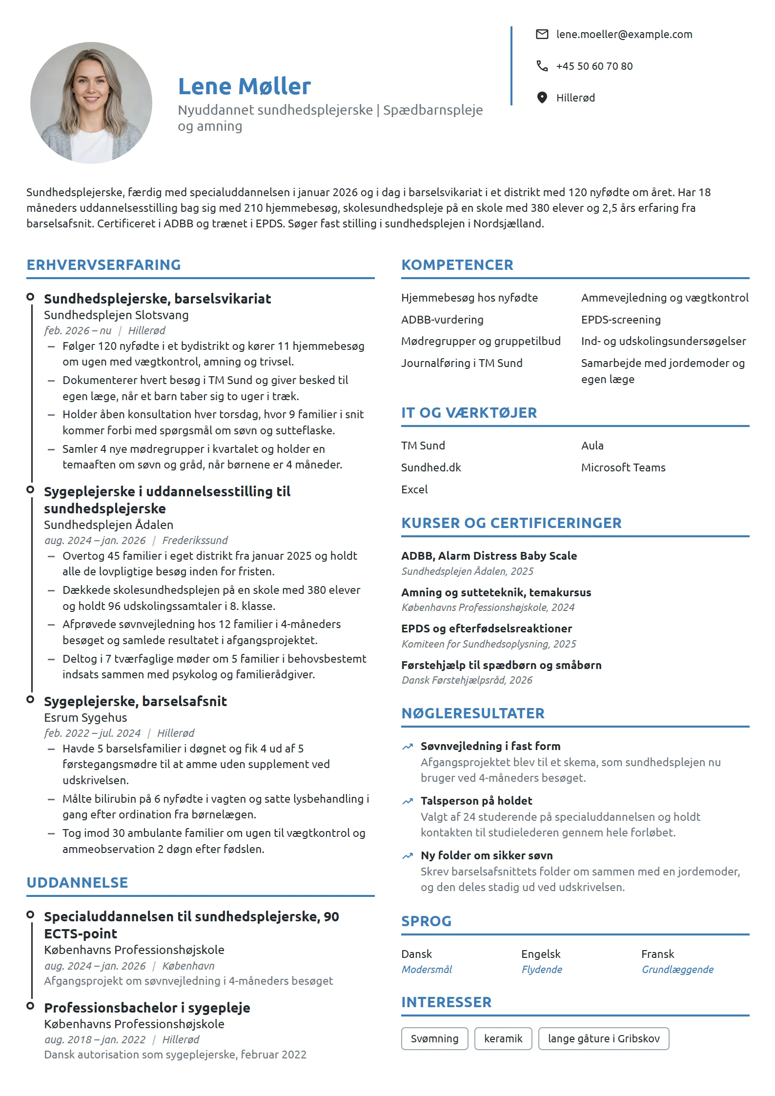 CV-eksempel til nyuddannet sundhedsplejerske