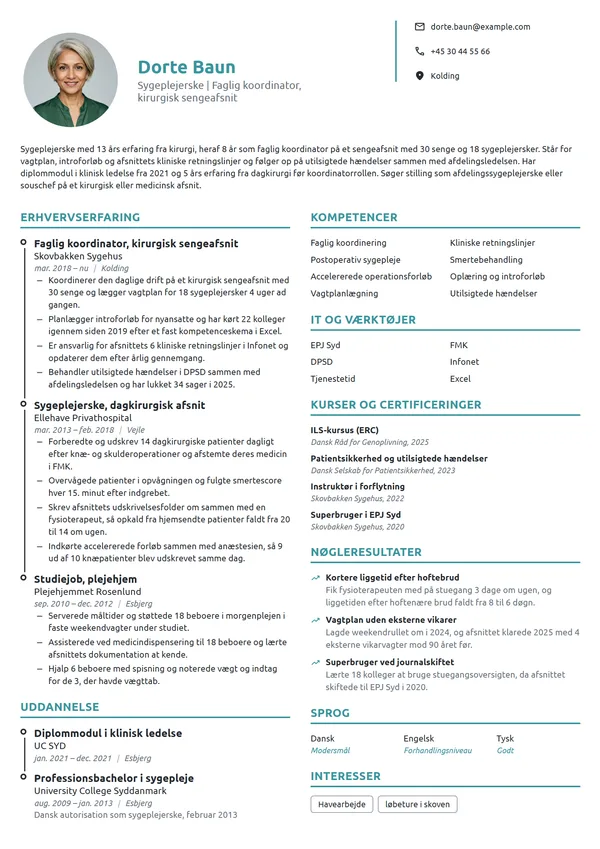 CV-eksempel til faglig koordinator på sengeafsnit