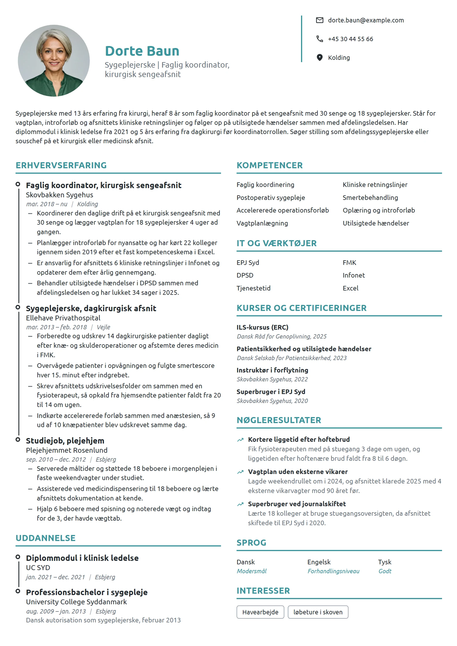 CV-eksempel til faglig koordinator på sengeafsnit