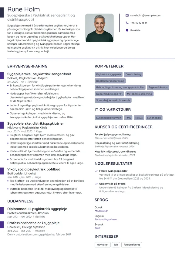CV-eksempel til sygeplejerske i psykiatrien